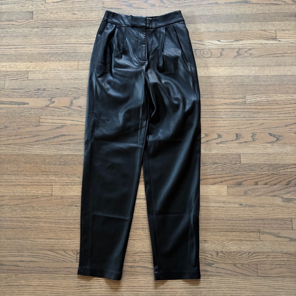 Express Womens Black Faux Leather Pleated High Rise Tapered Pants Size 2L NWT
